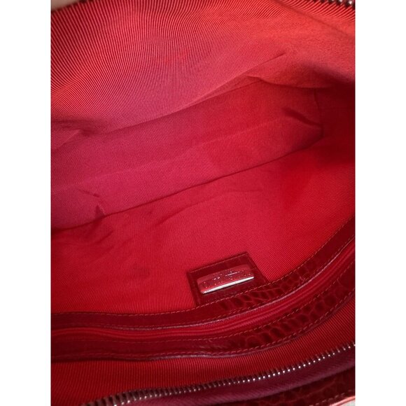 Valentino Vintage Red Croc Embossed Minimalist Shoulder Bag Medium - Picture 13 of 16